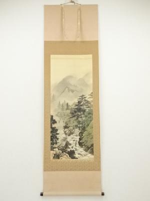 内田幸堂筆　彩色山水　肉筆絹本掛軸（共箱）